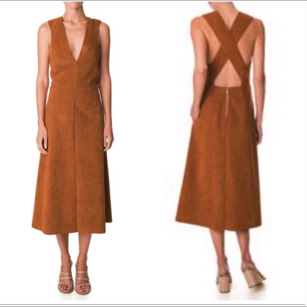Tibi Castora Overall Suede Camel Dress